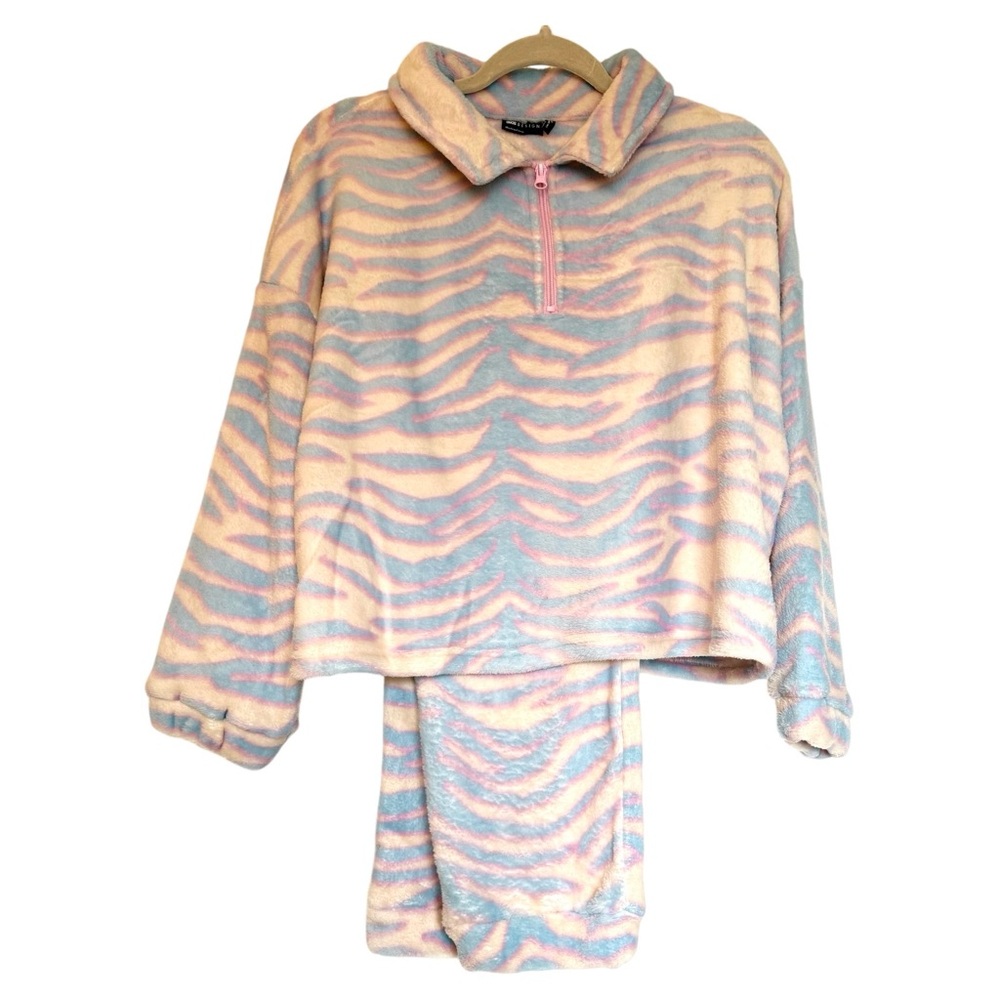 ASOS Design NEW Women’s Soft Fleece 1/4 Zip Full Pant Pajama Lounge Set 10P